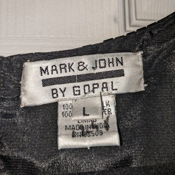 Mark & John by Gopal Vintage Black Sequined Beaded Silk Cocktail Evening Dress L - Picture 8 of 14